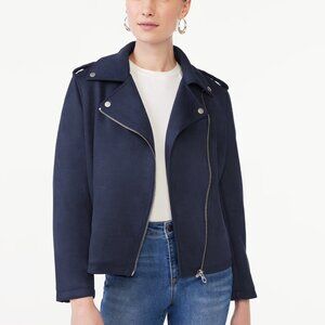 Scoop | Women's Faux Suede Relaxed Moto Jacket | Navy Blue | Size Medium 8/10